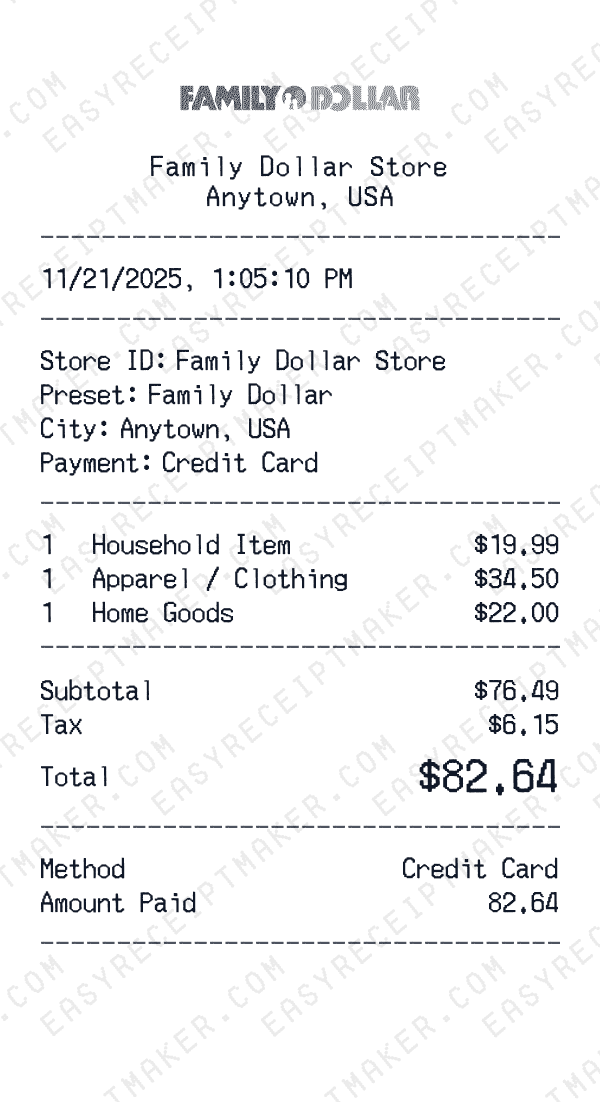 Family Dollar receipt preview