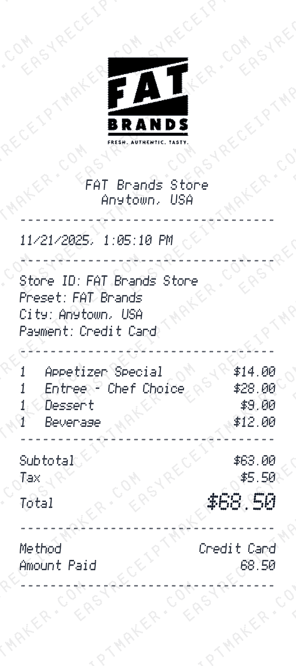FAT Brands receipt preview
