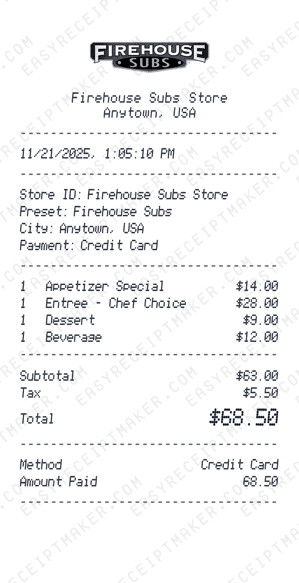 Firehouse Subs receipt preview