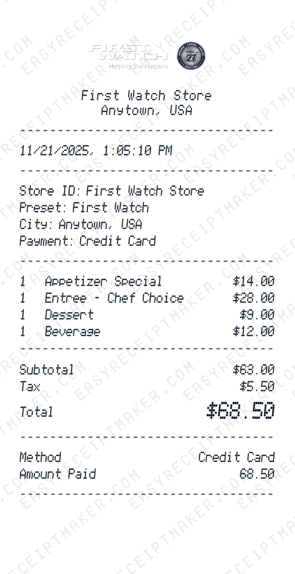 First Watch receipt preview