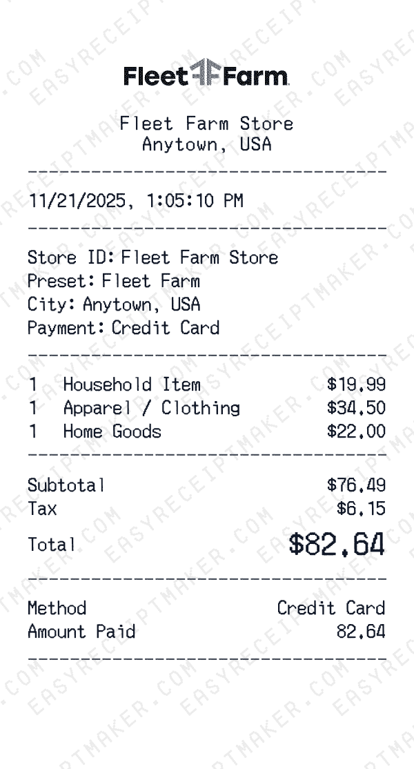Fleet Farm receipt preview