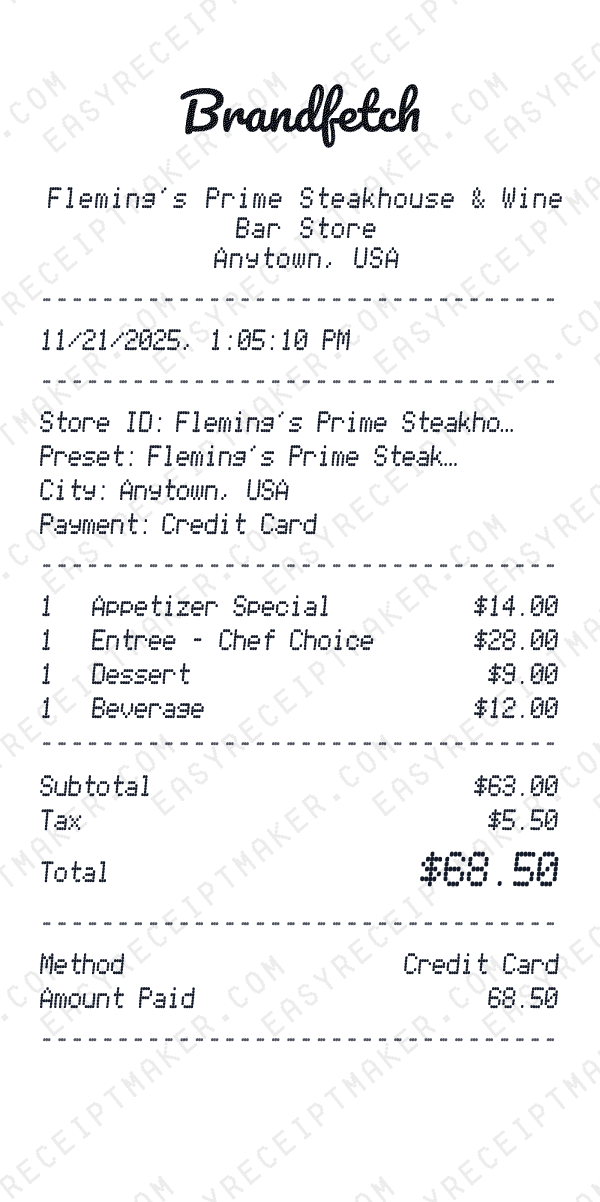 Fleming's Prime Steakhouse & Wine Bar receipt preview