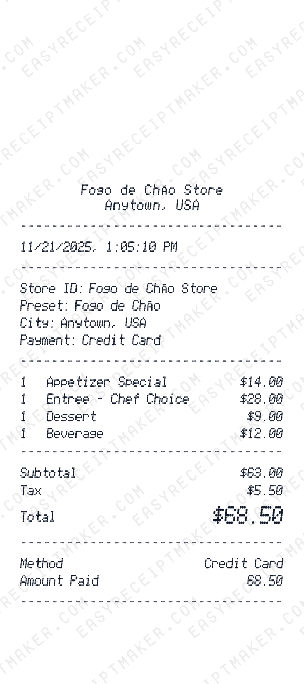 Fogo de Chão receipt preview