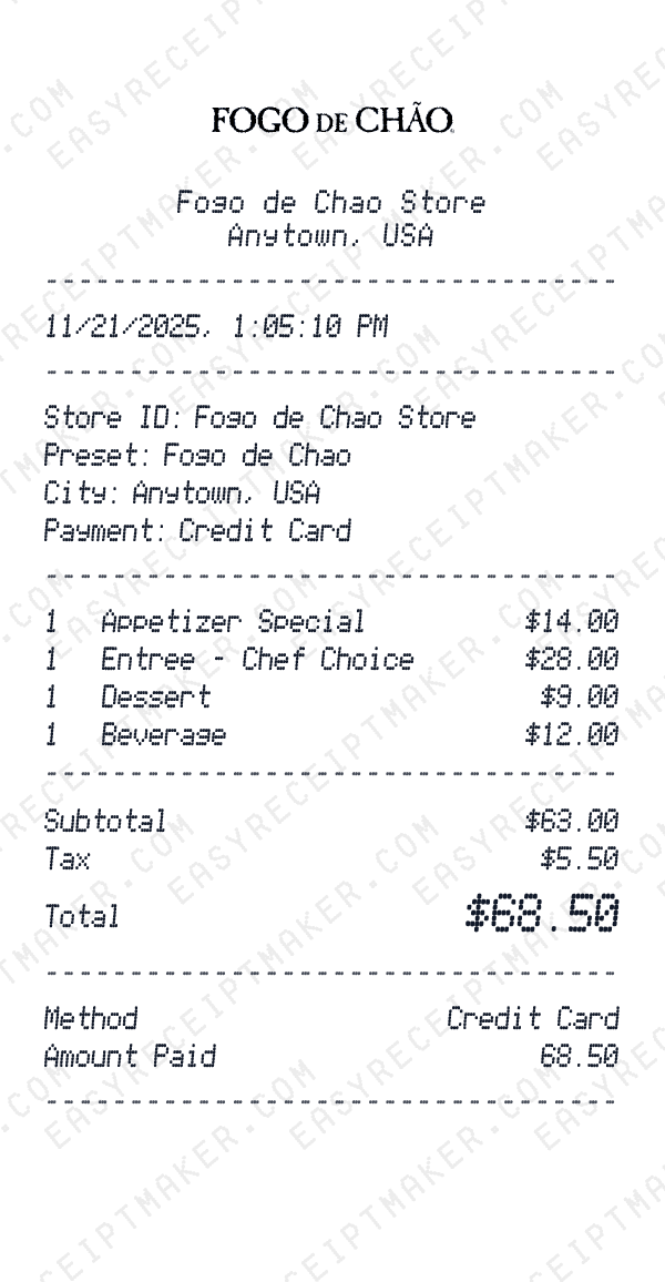 Fogo de Chao receipt preview