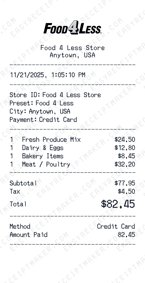 Food 4 Less receipt preview