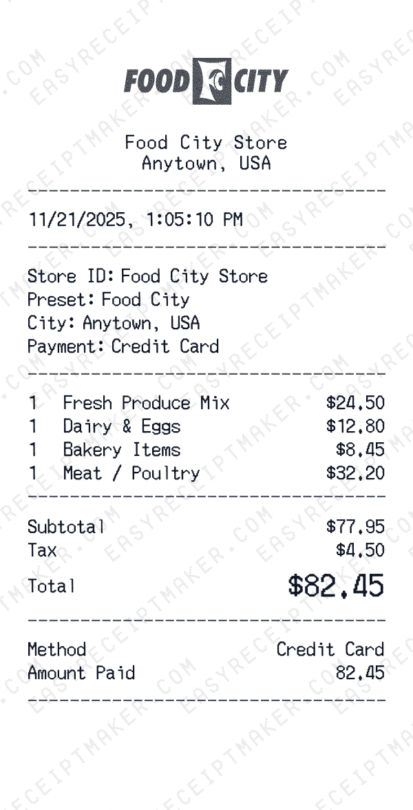 Food City receipt preview