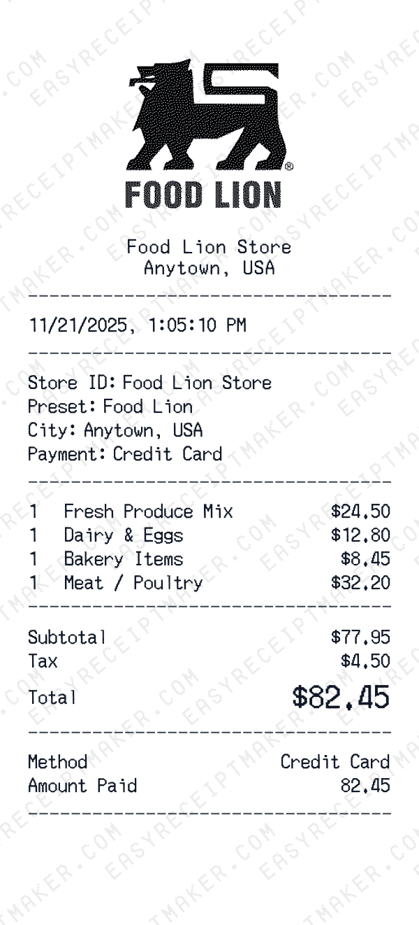 Food Lion receipt preview