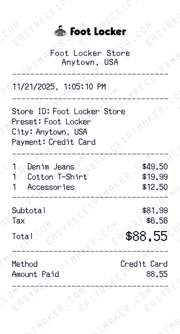 Foot Locker receipt preview