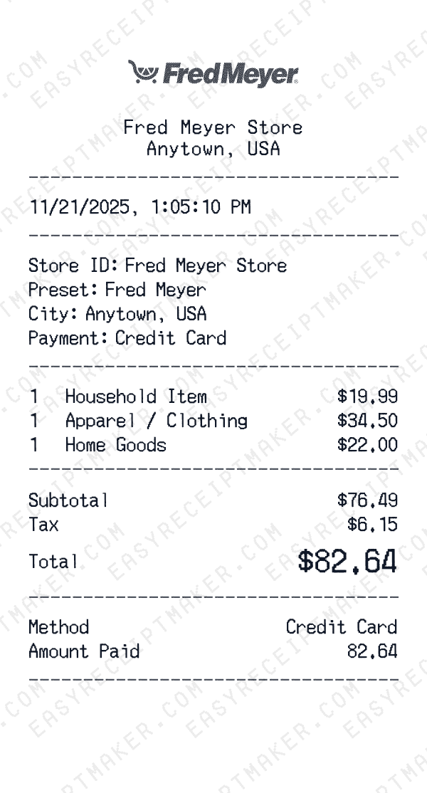 Fred Meyer receipt preview
