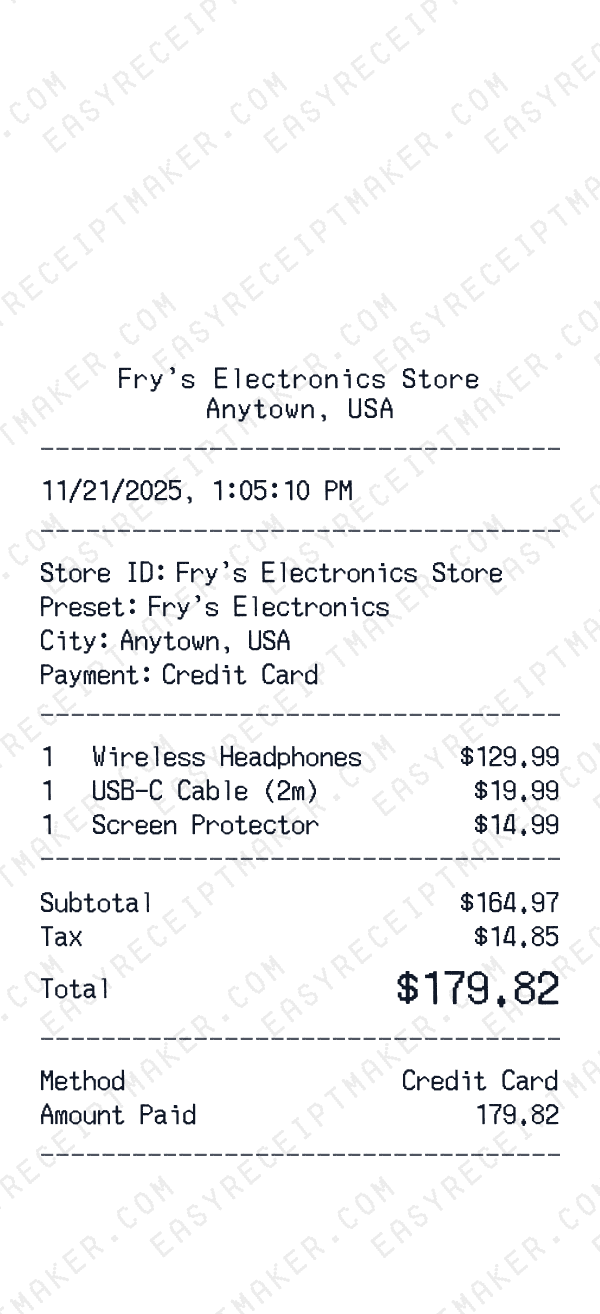 Fry's Electronics receipt preview