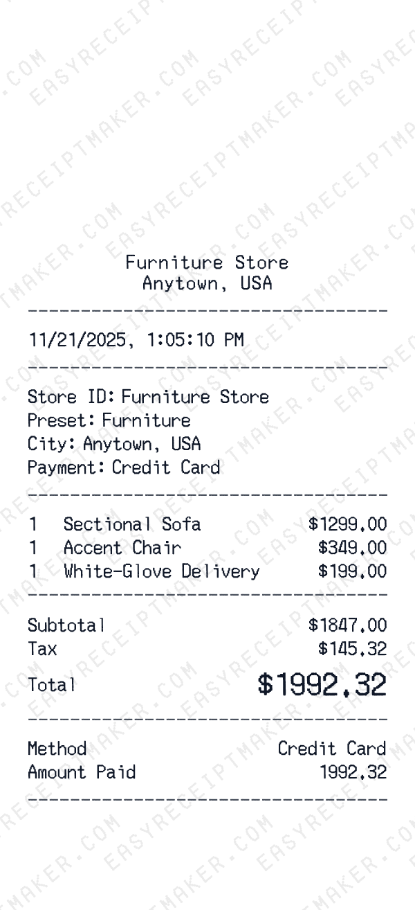Furniture receipt preview