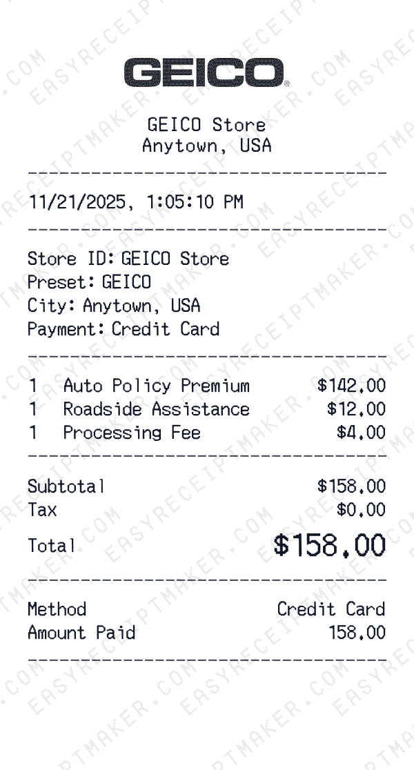 Geico receipt preview