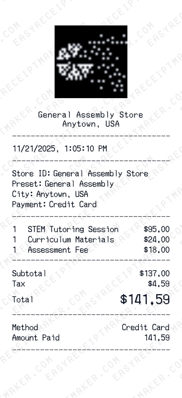 General Assembly receipt preview