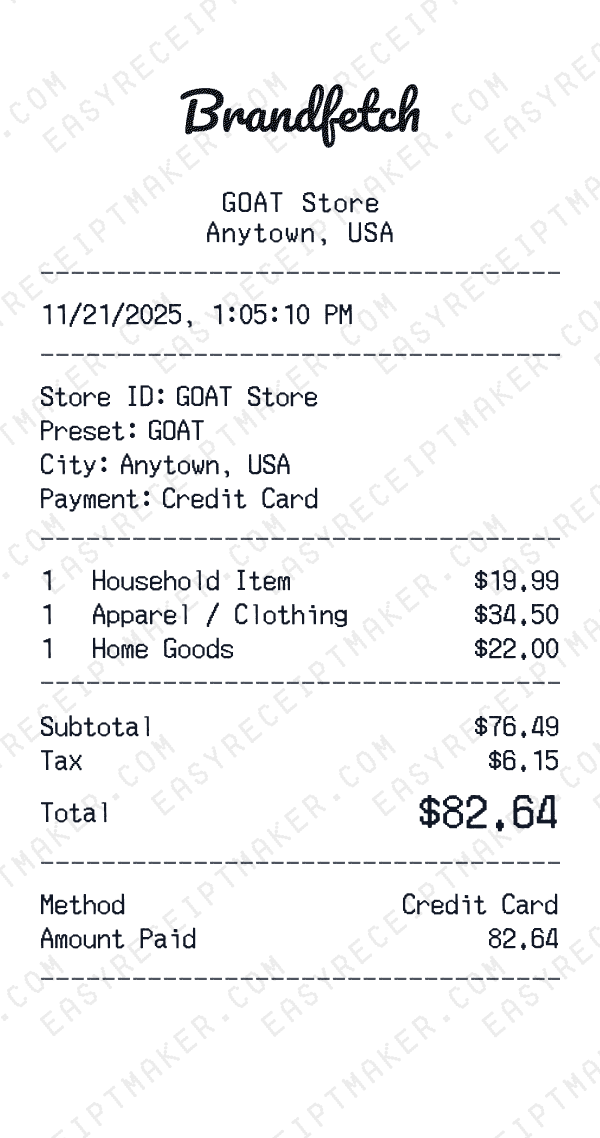 GOAT receipt preview