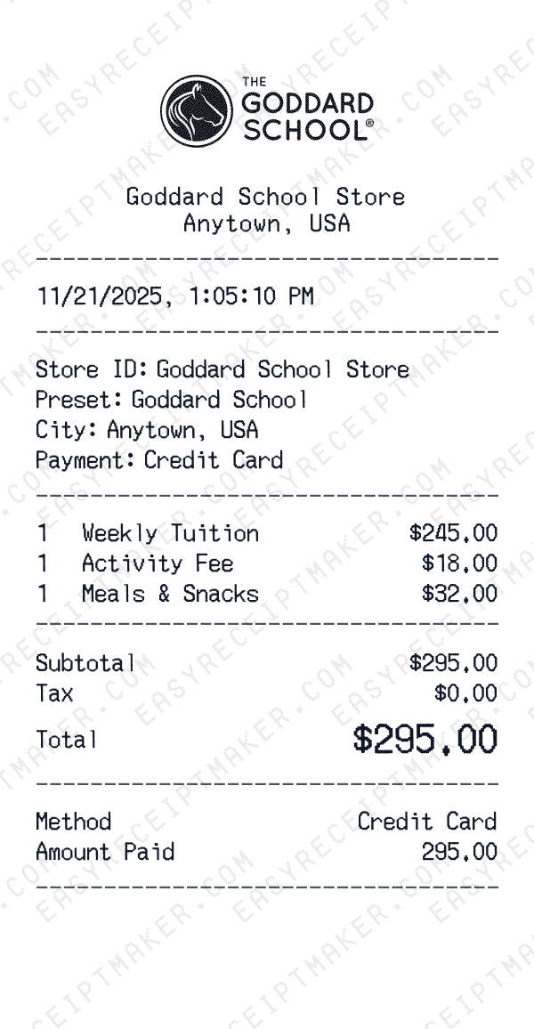 Goddard School receipt preview