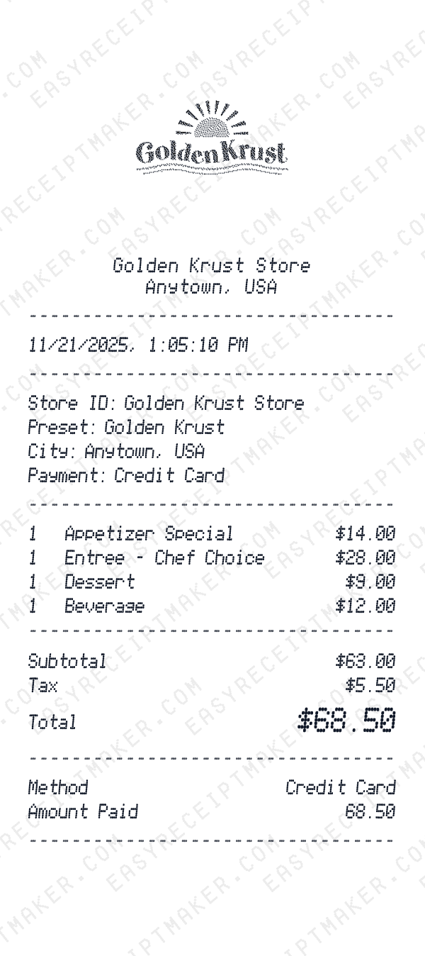 Golden Krust receipt preview
