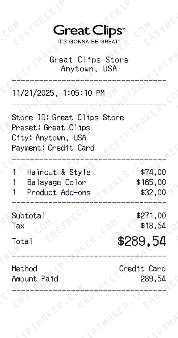 Great Clips receipt preview