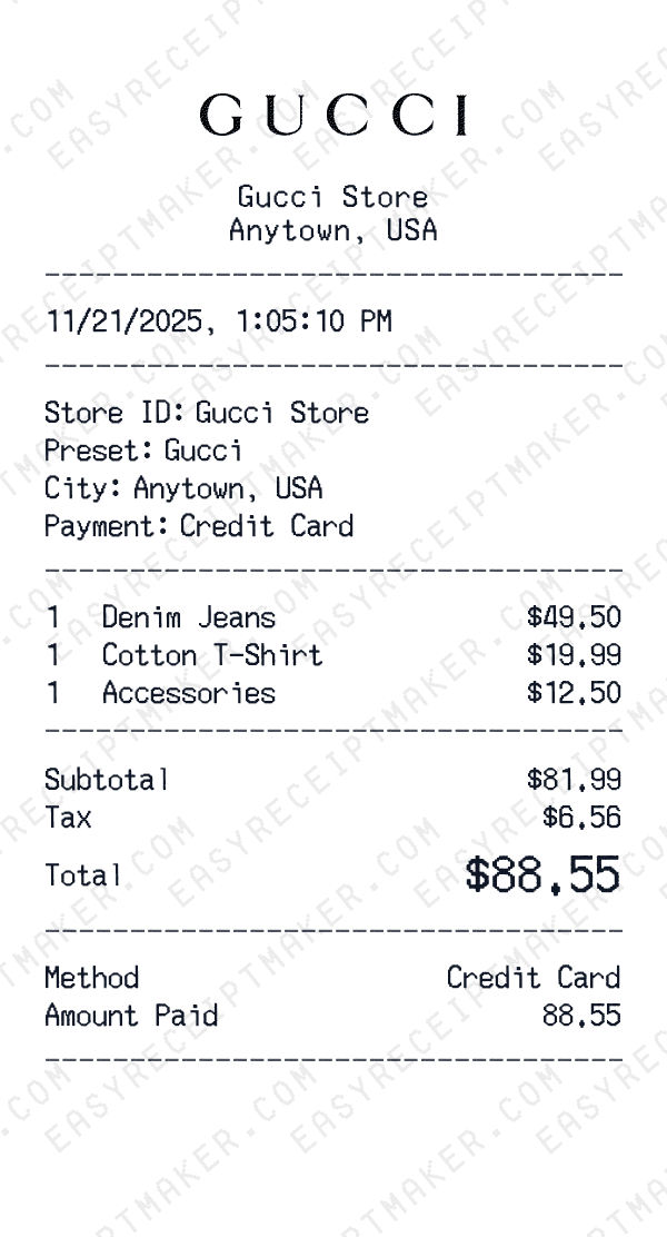 Gucci receipt preview