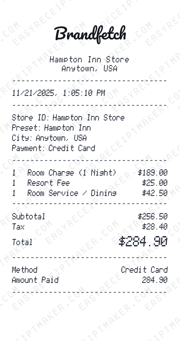 Hampton Inn receipt preview
