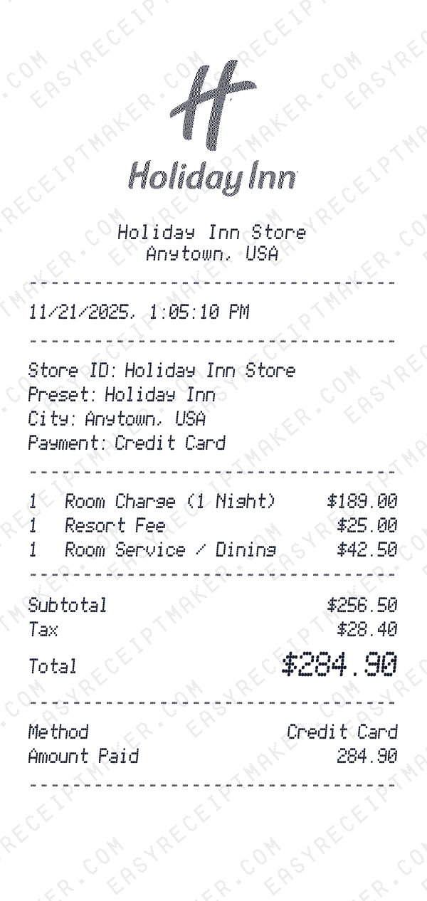 Holiday Inn receipt preview