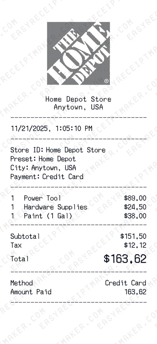 Home Depot receipt preview
