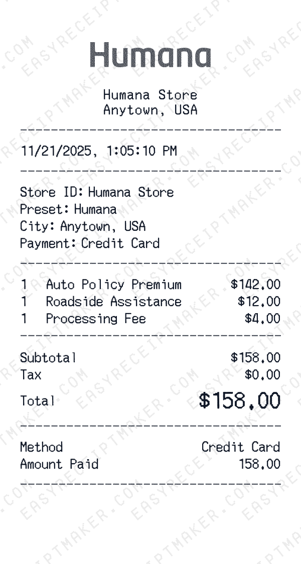 Humana receipt preview