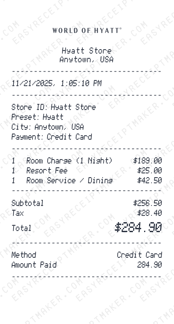 Hyatt receipt template