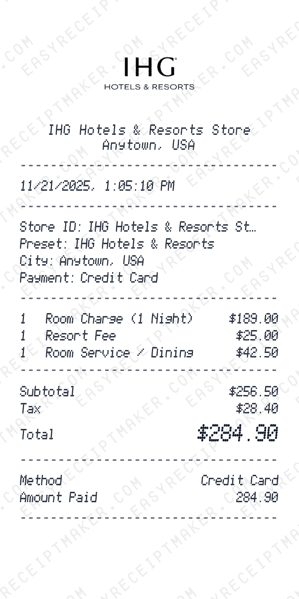 IHG Hotels & Resorts receipt preview