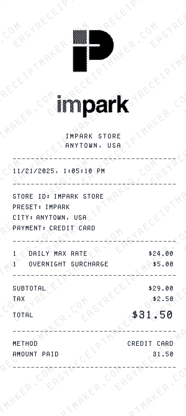 Impark receipt template