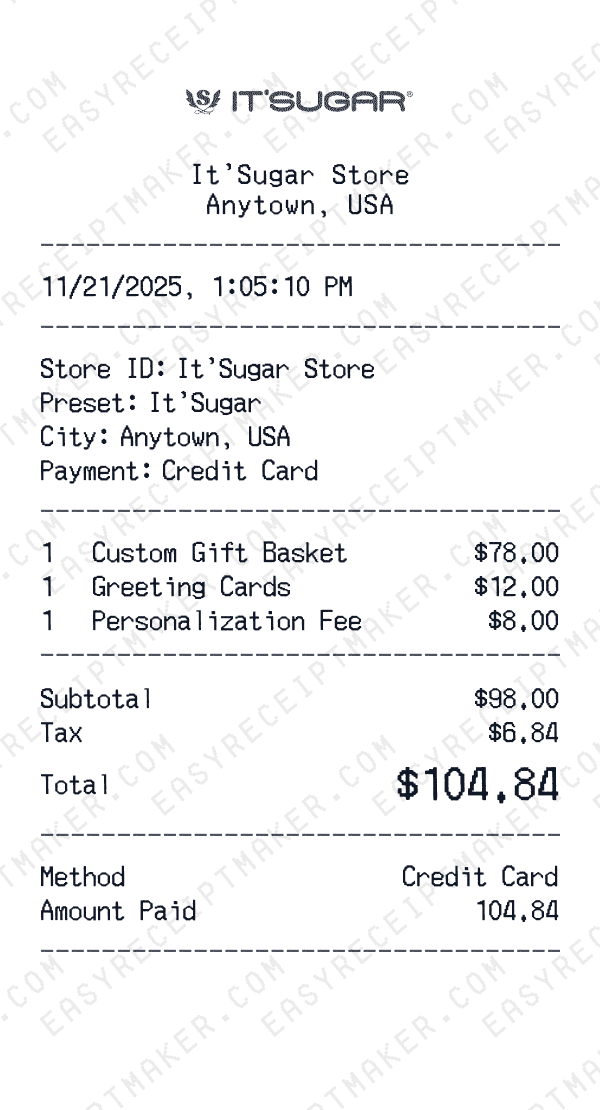 It'Sugar receipt preview
