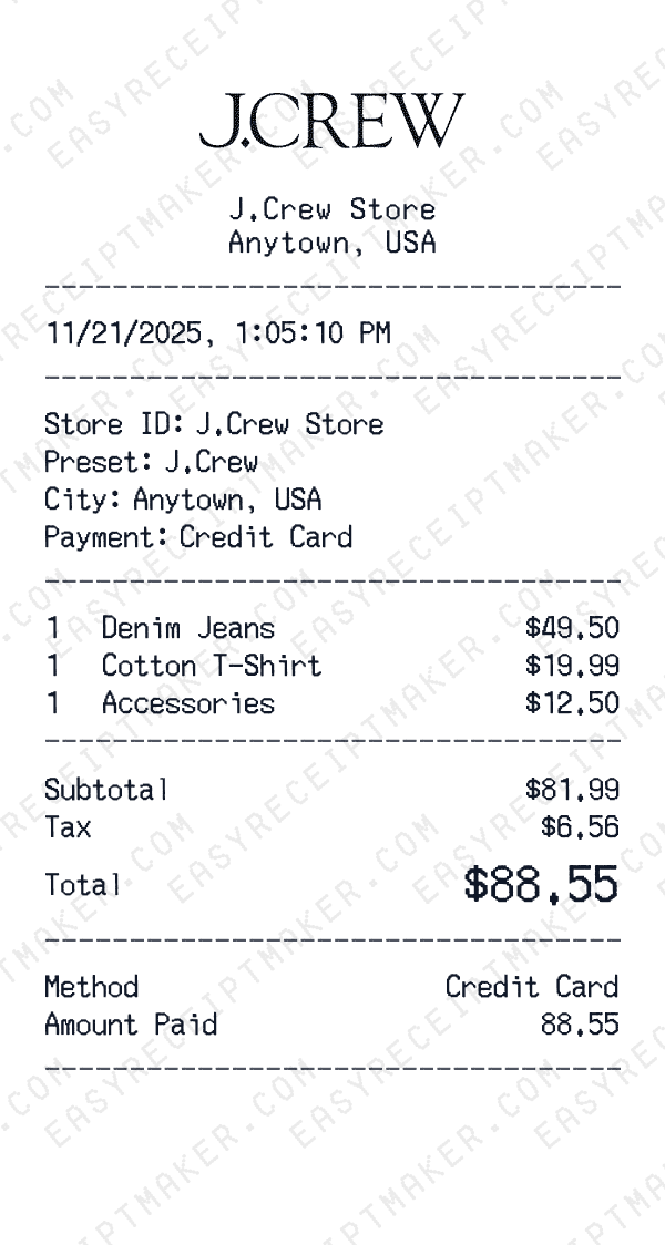 J.Crew receipt preview