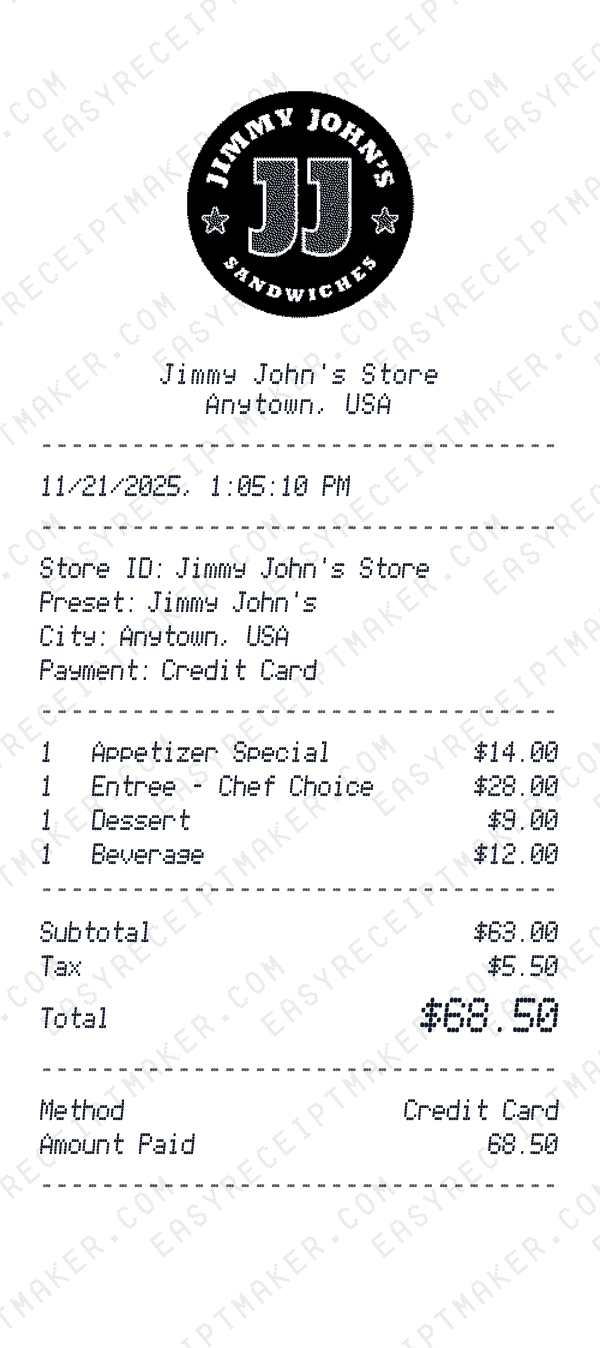 Jimmy John's receipt preview