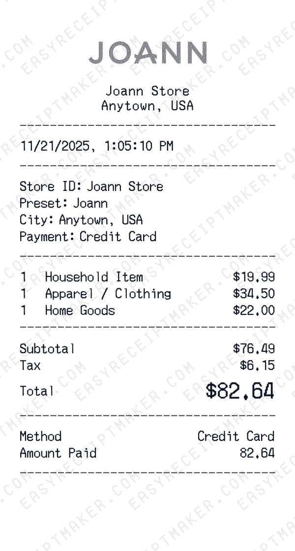 Joann receipt preview