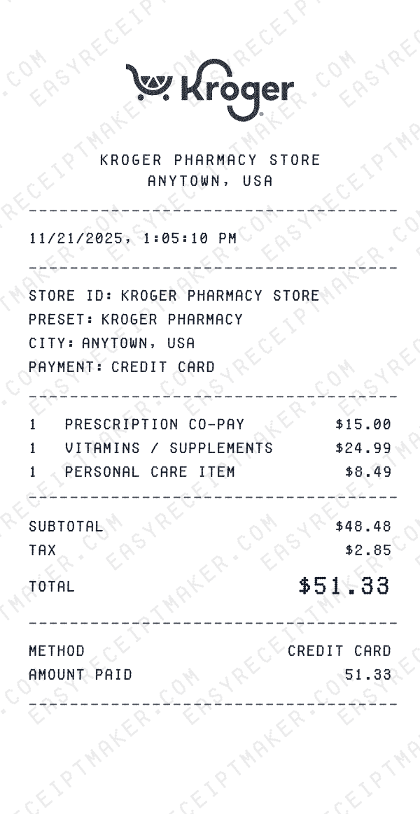 Kroger Pharmacy receipt preview