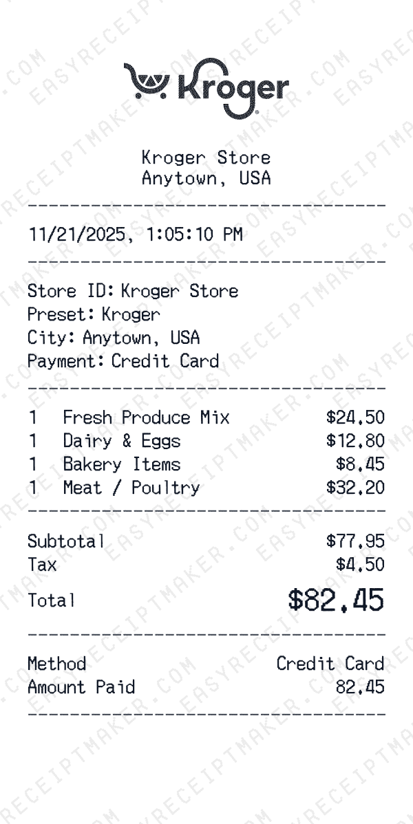 Kroger receipt template