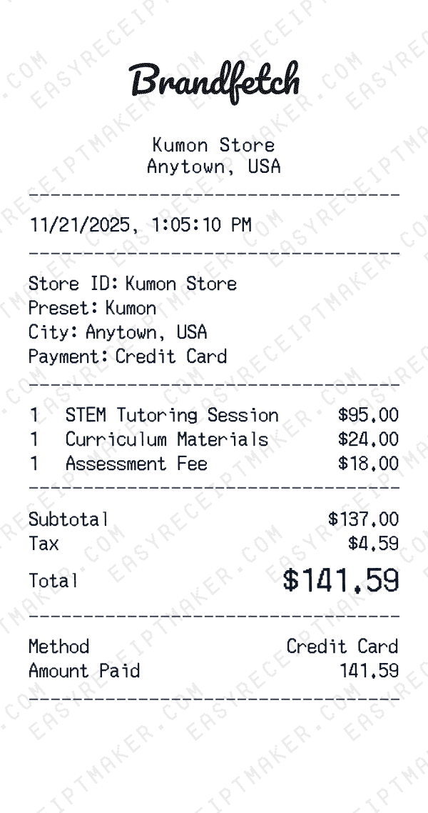 Kumon receipt preview