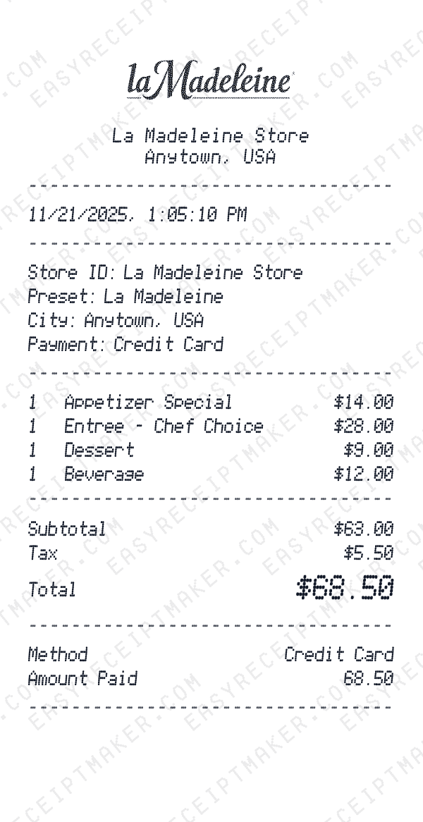 La Madeleine receipt preview