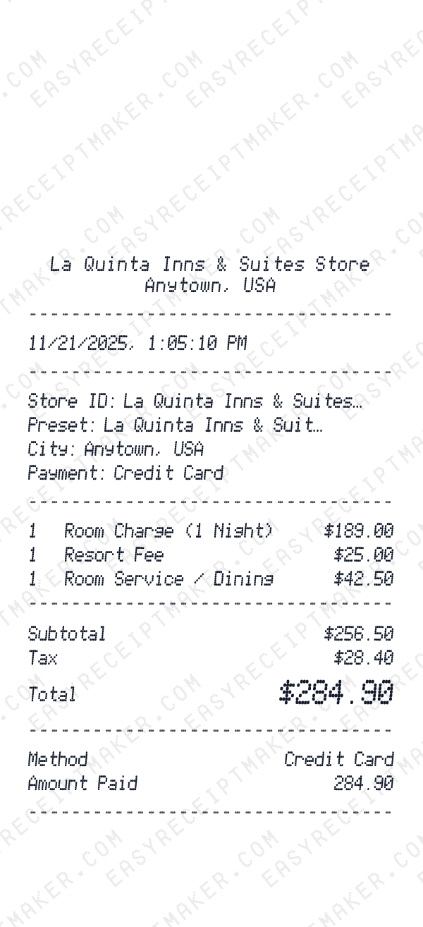 La Quinta Inns & Suites receipt preview