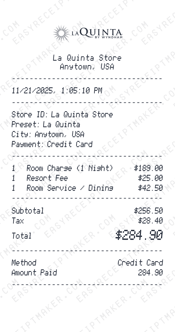 La Quinta receipt preview