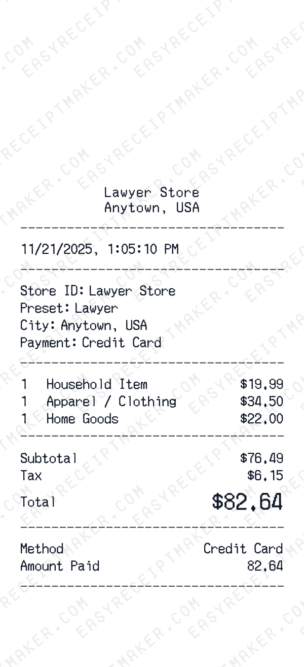 Lawyer receipt preview