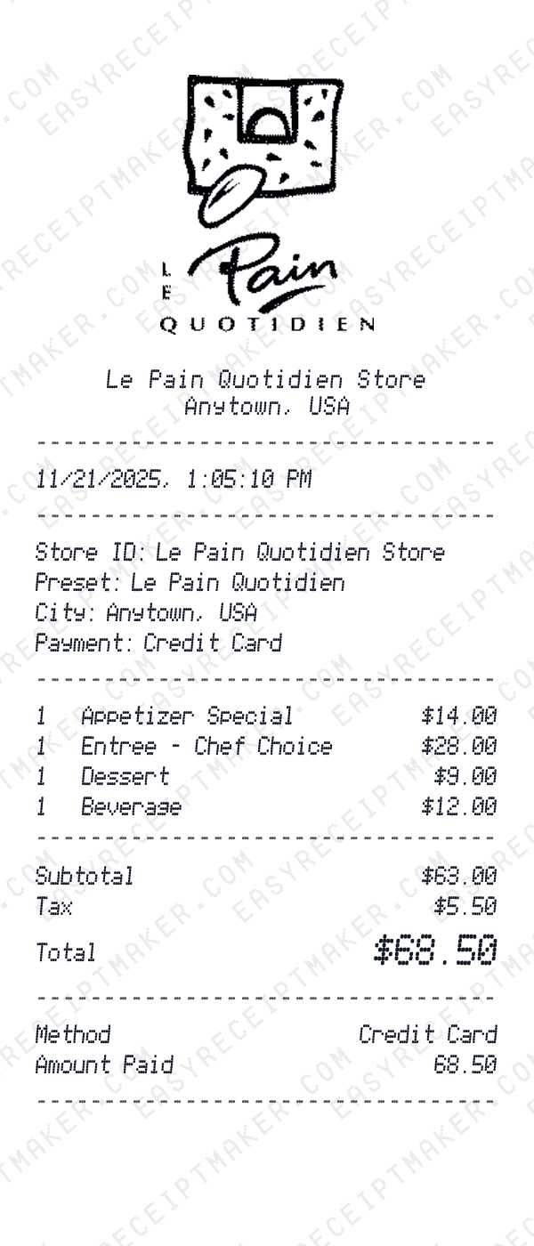 Le Pain Quotidien receipt preview