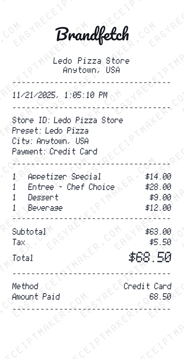 Ledo Pizza receipt preview
