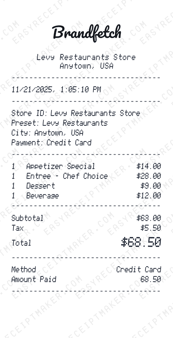 Levy Restaurants receipt preview