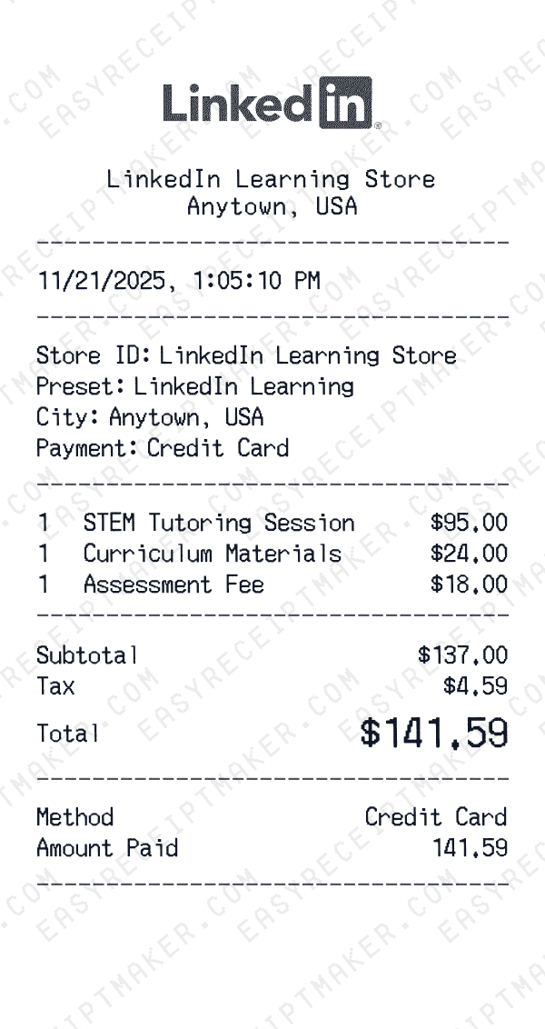 LinkedIn Learning receipt preview