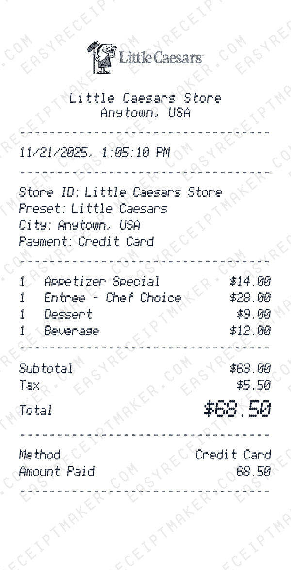 Little Caesars receipt preview