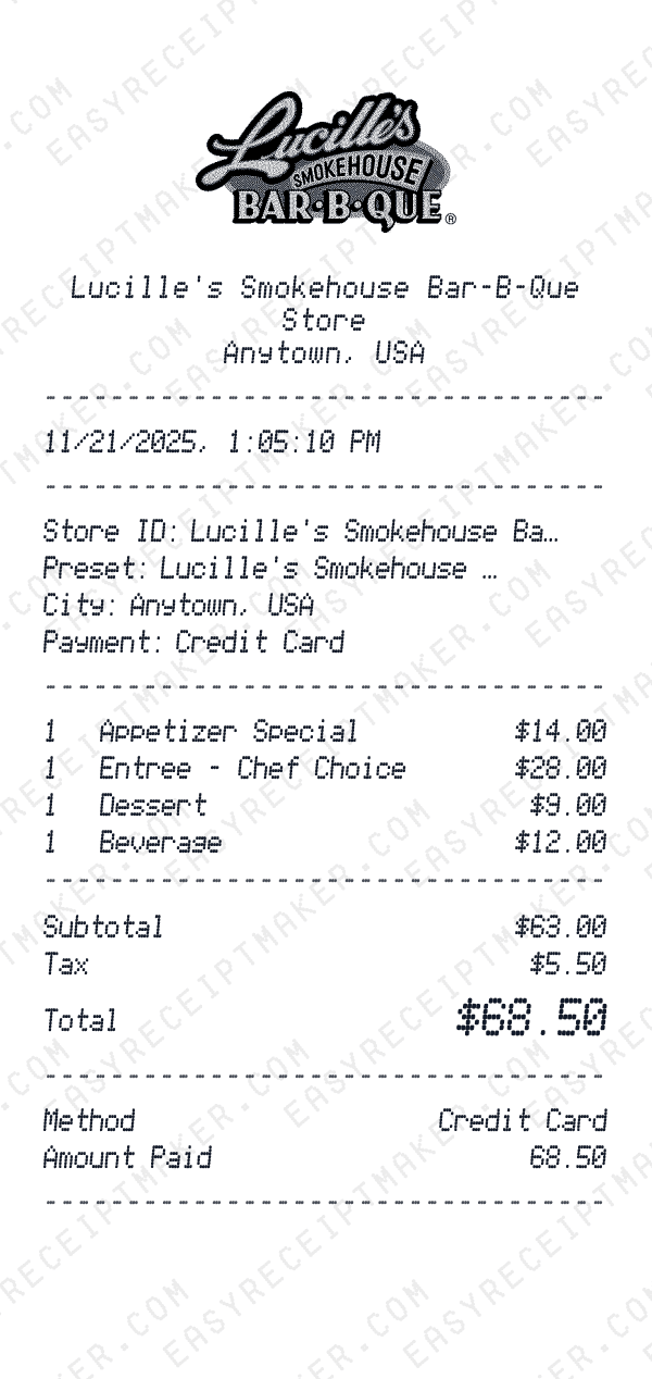 Lucille's Smokehouse Bar-B-Que receipt preview