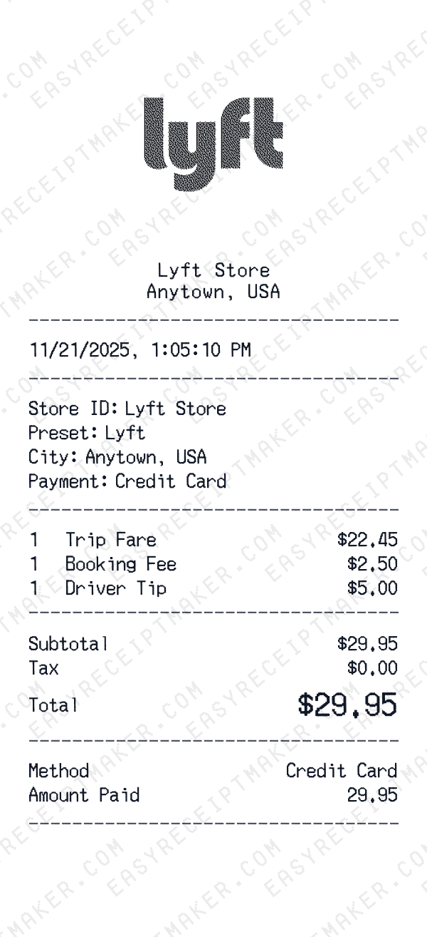 Lyft receipt template