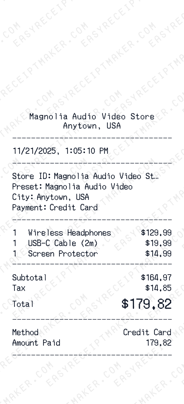 Magnolia Audio Video receipt preview