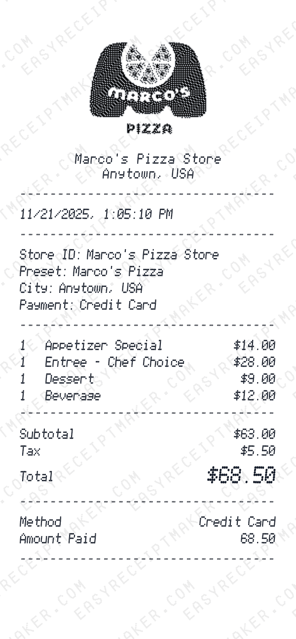 Marco's Pizza receipt preview