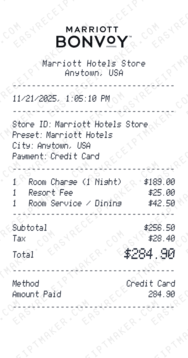 Marriott Hotels receipt preview